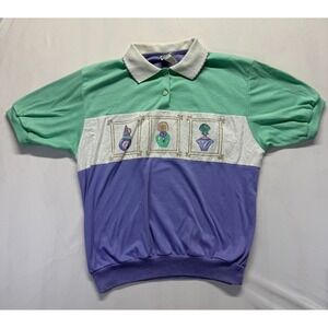 Vintage Koret Francisca Polo Shirt Women XL Multicolor Colorblock Perfume Bottle